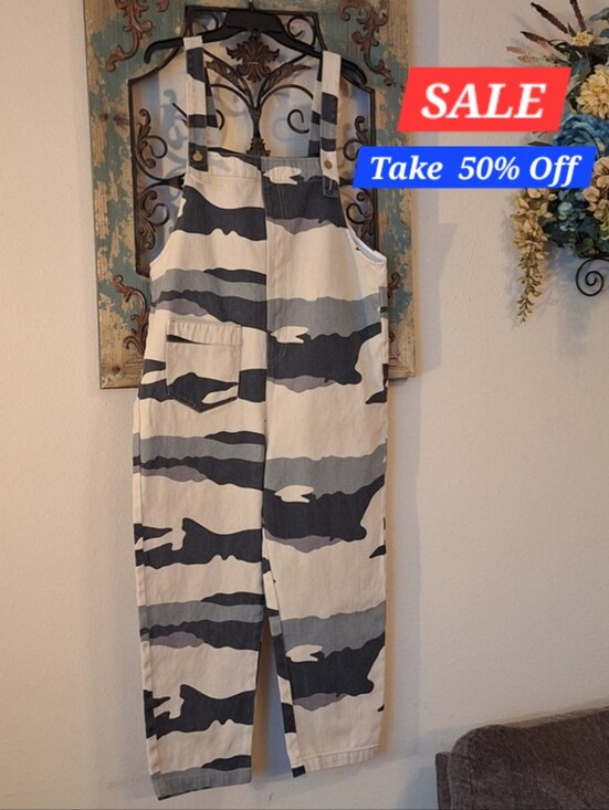 easel Denim - easel Beige and Black Striped Cotton Overalls. Multiple Sizes Available S,M,L